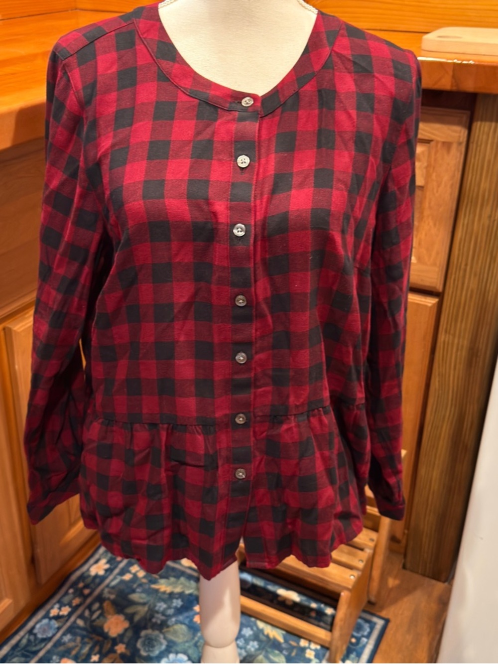 J. Jill‎ Red and Black Plaid Button-Front Tunic